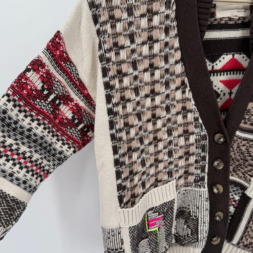 Anthropologie Pilcro Mash Up Patchwork Cardigan Sweater Oversized Chunky Small - Picture 3 of 9